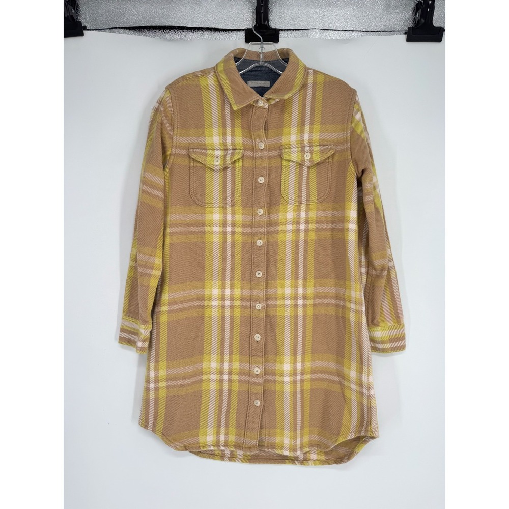 Outerknown Blanket Shirt Dress Button Up Plaid Flannel Long Sleeve Collared Smal